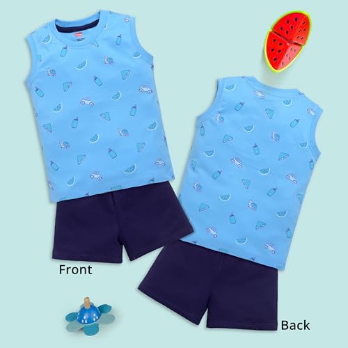 Image of LuvLap Baby Boys Regular Fit 100% Cotton Sleeveless Boys T-Shirt & Shorts Set Pack of 3