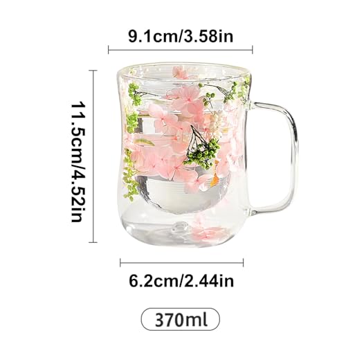 Double Wall Espresso Cups, Flower Glass Tea Cups, Dried Flower Glass Mug, Heat Resistant Glass Mug, Double Walled Glass Mug with Dried Flower Design, Heat Resistant for Hot and Cold Drinks – Image 3