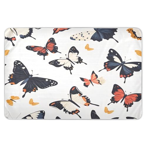 Takiito Retro Butterfly Bed Pad Reusable Bed Underpad Washable Waterproof Leak-Proof Quick Dry Incontinence Pee Pad for Toddlers Kids Adults Pets 34x52 in