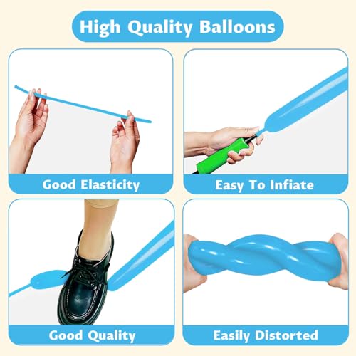 Image of 260 Light Blue Long Balloons for Balloon Garland Thickening Skinny Latex Twisting Animals Modeling Christmas Birthday Wedding Party Festival Decorations 100pcs