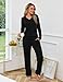 Uniexcosm Pijamas de Mujer Largo Invierno Pijama para Mujer Algodón Conjunto de 2 Piezas Manga Larga en Cuello en V Top y Pantalones Negro XL Imagen de Uniexcosm Pijamas de Mujer Largo Invierno Pijama para Mujer Algodón Conjunto de 2 Piezas Manga Larga en Cuello en V Top y Pantalones Negro XL