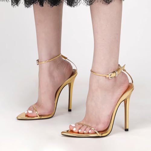 Image of Women's Stiletto High Heeled Sandals Sexy Strappy Open Toe Black Red Heels Wedding Party Evening Prom Dance Dressy Shoes