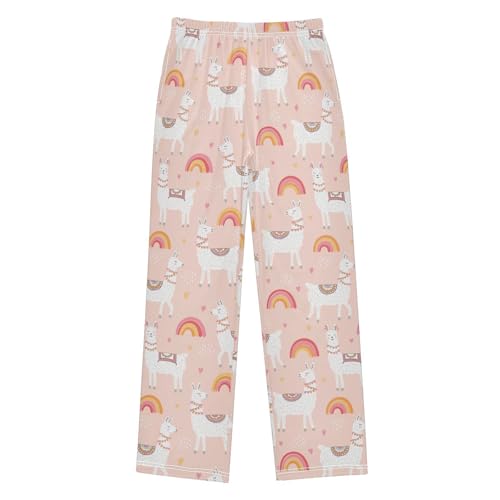 Rainbow Llama Boys Long Pants Soft Trousers Elastic Waist Kids Lounge Bottoms with Pockets S-XL