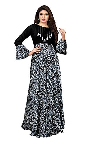 STELLACOUTURE Readymade Long Gown Type Kurti Indian/Pakistani Cotton Rayon Kurti for Women (Black, 36)