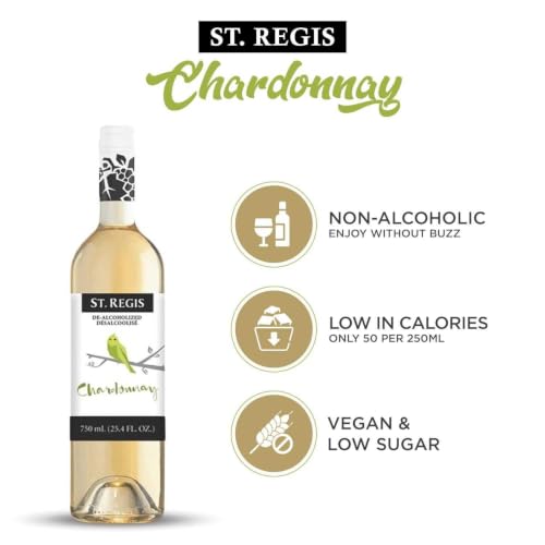 Image of ST. REGIS Non-Alcoholic Chardonnay Beverage, 25.4 Fl Oz (3 Pack) | Alcohol-Free White Beverage with Apple, Pear and Citrus; ; Low Calorie and Low Sugar; Serve Chilled