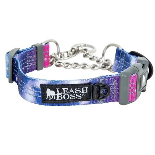 Leash Boss Martingale Collar for Dogs - Steel Chain | Reflective Nylon Dog Collar for Large Dogs, Medium and Small Dogs | No Pull Pet Training Collar Small