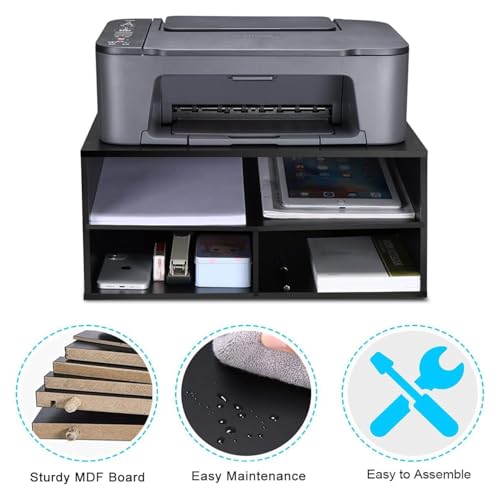 Image of Home Sparkle Printer Stand Shelf with Storage Wood Desk Paper Organzier for Home /Office,Printer Riser, 2 Tire