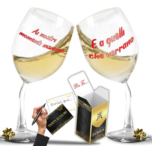 Aurica Calici Vino Personalizzati AI NOSTRI MOMENTI INSIEME – Coppia Di Bicchieri Piegati Per Celebrare Le Piccole Cose Che Fanno Grande L’Amore - Un Regalo San Valentino Con Confezione Regalo Inclusa