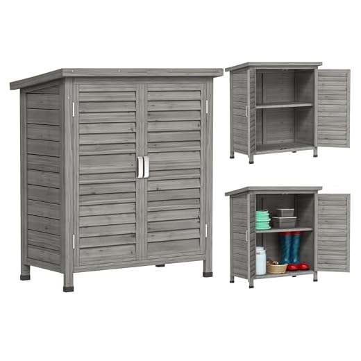 Outsunny Garden Shed Wooden Garden Storage Shed 2 Door Unit Solid Fir Wood Garage Tool Organisation Cabinet, 87L x 46.5W x 96.5Hcm, Grey