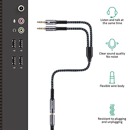 Bezokabel Headphone Splitter, Bezokable Headset Splitter Adapter For Pc, Headphone Splitter 3.5Mm Female To 2 Male Nylon Braided Audio Splitter For Pc, Laptop, Desktop, Computer, Headset - Green #TOP1
