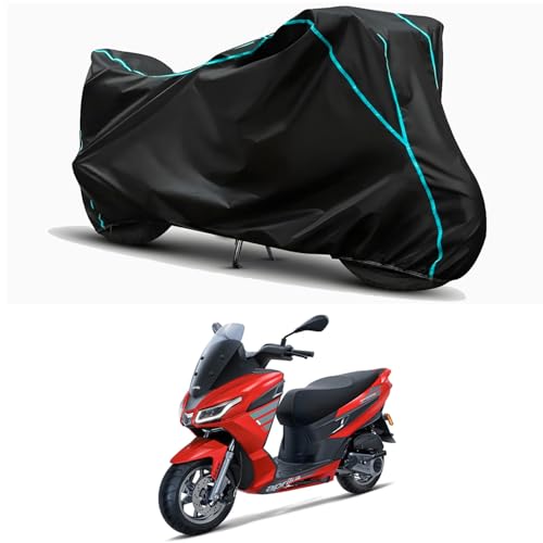 Image of Waterproof Bike Body Cover Compatible for | Aprilia SXR 125 STD | Taffeta Fabric, Sky Piping Design, Bottom Elastic Fit | Dustproof, Sun UV & Rain Protection for All Weather.