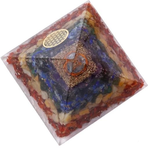 Image of Seven Chakra Orgonite Pyramid fillup with Natural Agate Stone Chips. for Reiki, Crystal Healing, Fangshui, Meditation, Gifting and Home Decor.(7 Chakra Orgonite, 2 inchin)