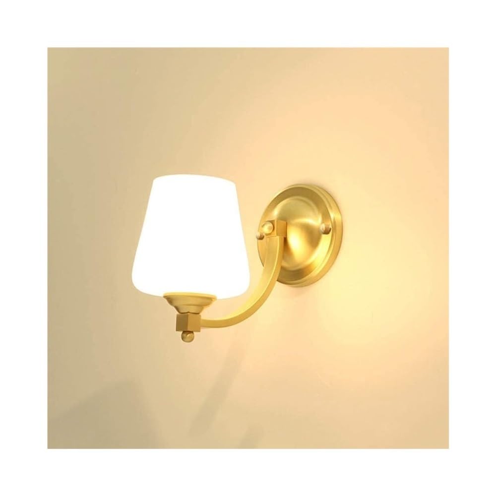 JYBNBBE American Style Led Bedside Wall Light Simple Modern Glass Hallway Aisle Wall Sconce Nordic Brass Home Decor Corridor Stairs Wall Lamp for Living Room/Double Head,Single Head