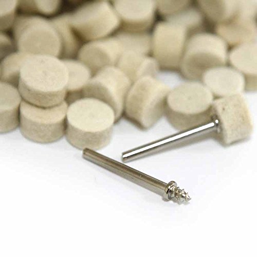Drilax 100 Pcs 1/2 X 3/8 Inch Wool Felt Polishing Buffing Pad Included 2 Screw Mandrels 401 Compatible Dremel 414 Polishing Wheel Buffing Rotary Tools Attachment #TOP3