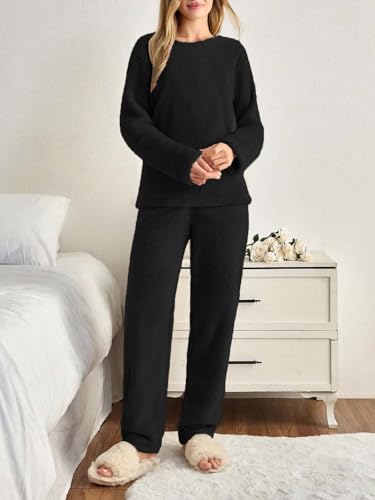 Image of KOTTY Women's Black Winter Tracksuit Co-Ord Set | Warm Woolen Fleece Jogger & Sweatshirt Suit for Stylish Gym & Travel Wear