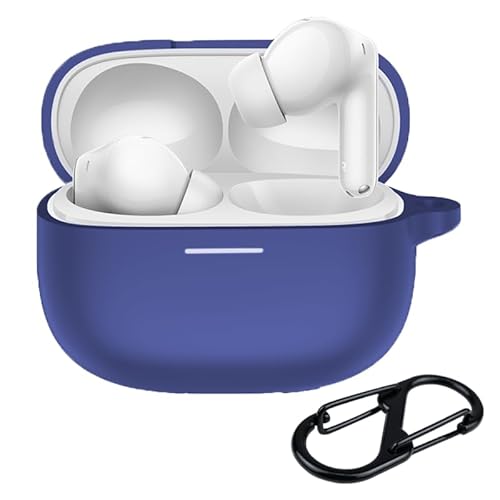Rojeuinn Hülle für Xiaomi Redmi Buds 6 Pro Silikon Schutzhülle,unterstützt Kabellos Laden [Front-LED Sichtbar] mit Karabiner Stoßfest Hülle Cover-Blau