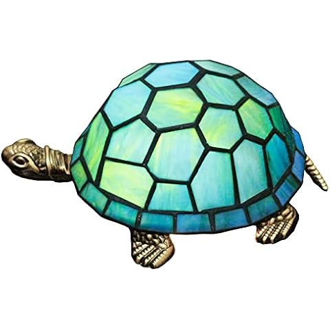 ZJART Tiffany Tortoise Lamp Small Stained Glass Turtle Desk Lamp 8X5X4 Inch Animal Antique Accent Table Light (Sea Blue Turtle) Cover