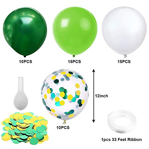Image of KBZVNAF Green White Latex Party Balloons - 50pcs 12 inch White Green Gold Confetti Balloons for Jungle Theme Party Balloons Supplies