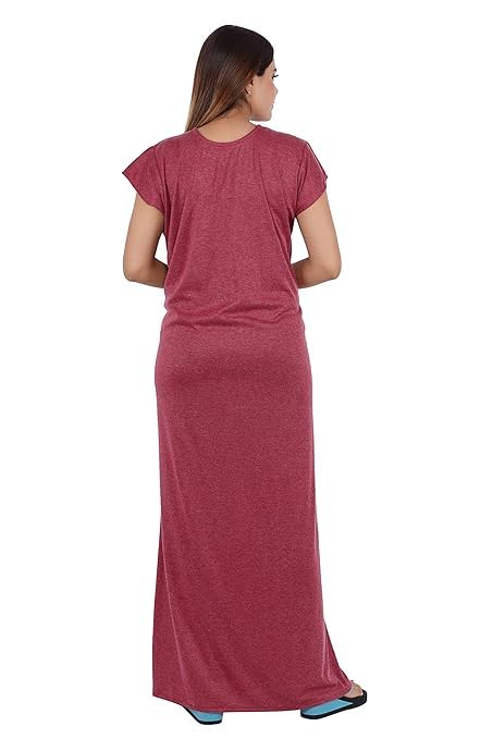 Image of Onekbhalo Women's- Full Sleeves-Feeding- Nursing- Maternity Nighty /Maxi /Gown /Nightdress /Nightwear- Hosiery Cotton Fabric- Floral Print- Embroidery with Zip