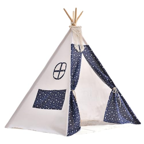 Image of NASSMOSSE Teepee Tent for Kids Starry Pattern Kids Play Tent with Door Curtain & Skylight 31.5x31.5x43 Inch Cotton Linen Toddler with Tassel for Indoor