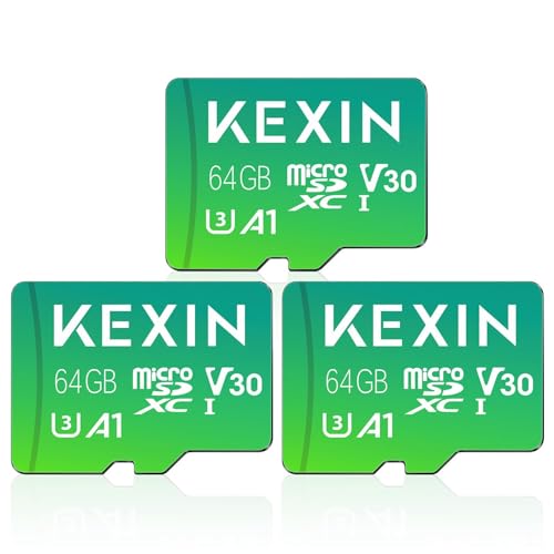 Image of KEXIN 64GB Micro SD Card 3 Pack with Adapter - Up to 85MB /s 4K, V30, A1, C10, 4K UHD High Speed microSDXC UHS-I Memory Card Compatible with Action Camera Drone Game Console Smartphone Tablet,64 G