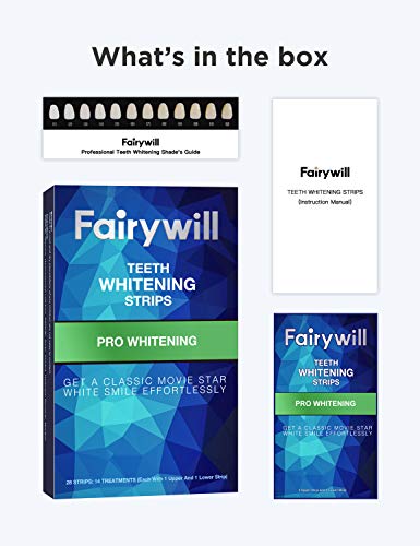 Fairywill Teeth Whitening Strips Non-Slip Professional Effect Whitening Strips, 14 Treatments 28 Strips Remove Coffee Tea and Tobacco Stains in 30mins, Sensitive Teeth Whitener Strips