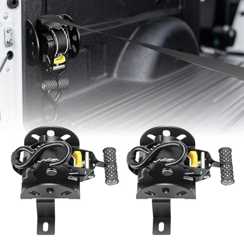 2PCS Retractable Ratchet Straps Compatible with Ford Maverick 2022–2025 Accessories, 1500LB Heavy Duty Truck Bed Tie Down System for Secure Cargo Management, Auto-Retract & Easy Bolt-On Installatio