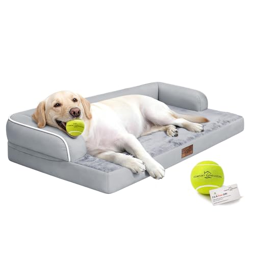 Image of Comfort Expression Washable Orthopedic Dog Bed for Extra Large Sized Dogs | Waterproof Memory Foam Pet Bed 45x35 Inch with Removable Cover with Non-Slip & Bolster, Grey