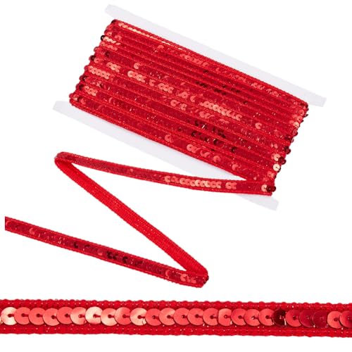 CABODYALS Cinta de Lentejuelas de Una Sola Roja de 10 m, Adornos de Encaje Trenzado, Rollos de Lentejuelas Redondas Planas con Purpurina, Cintas Elásticas de Poliéster Brillante para Coser, Hacer Ro