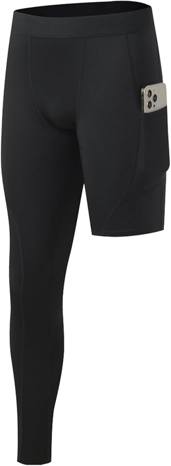 Mens One Leg Compression Pants Full Length Tight Basketball 1/2 Single Leg Long Pant Base Layer Leggings Underwear