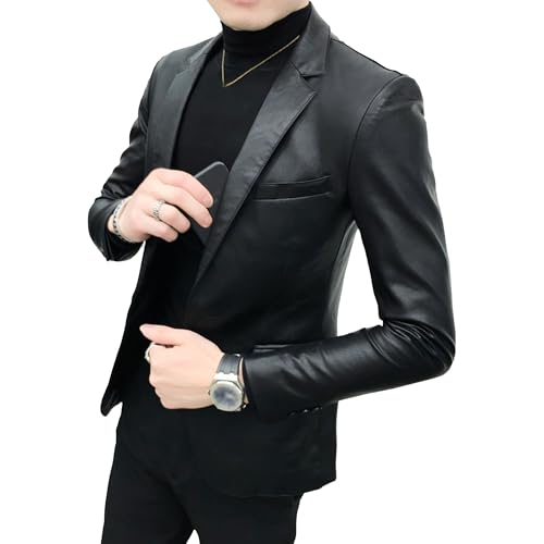 Chaqueta de cuero para hombre estilo blazer slim fit miniatura 6