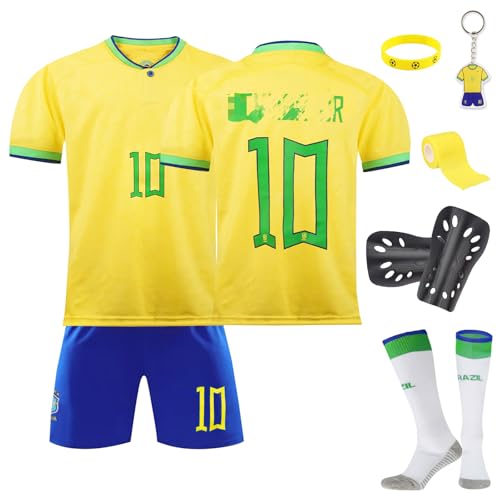 Set De Maillot De Foot Enfant No.10 Home/Away Soccer Football Jersey Set EntraîNement T-Shirt Shorts Chaussette Plaque de Protection Porte pour Enfants