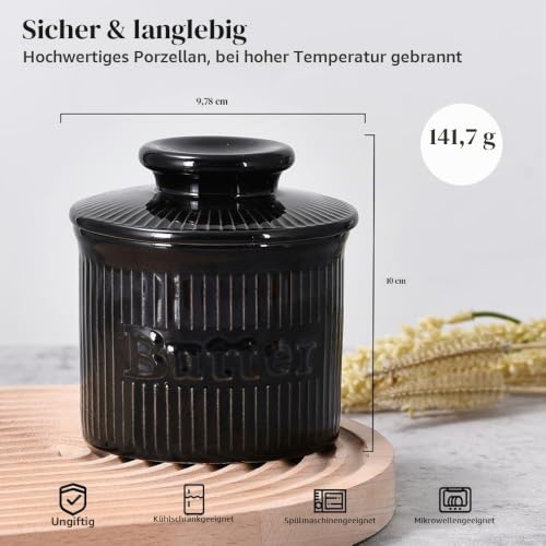Schwarz Butterglocke, französische Butterdose mit Deckel, um Butter für den täglichen Gebrauch frisch zu halten… – Ansicht 5