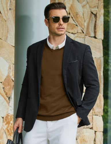Image of COOFANDY Mens Casual V Neck Sweater Knit Slim Fit Long Sleeve Pullover Top