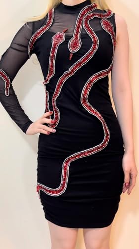 Stitch-Witch A LOT OF FUN106-1000-4 38 Inches Long Sparkle Rhinestones And Sequin Red Snake Shaped Patches Applique Trim Ribbon thumb #4