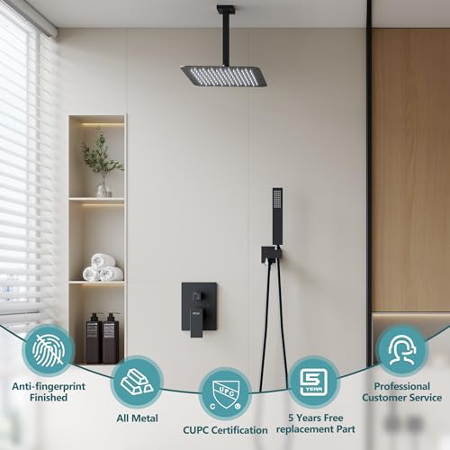 esnbia-Shower-System-Bathroom-12-Inches-Rain-Shower-Head-with-Handheld-Combo-Set-Ceiling-Mounted-High-Pressure-Rainfall-Dual-Shower-Head-System-Shower-Faucet-Set-with-Valve-and-Trim-Matte-Black esnbia Shower System Bathroom 12 Inches Rain Shower Head with Handheld Combo Set Ceiling Mounted High Pressure Rainfall Dual Shower Head System Shower Faucet Set with Valve and Trim Matte Black