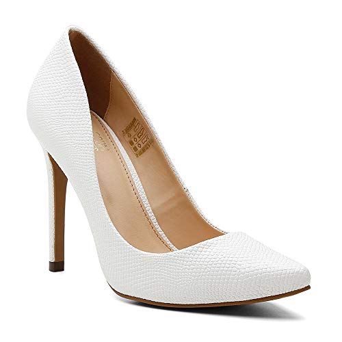 Scarpin Feminino Salto Alto Bico Fino Casual Conforto Verniz Branco 37