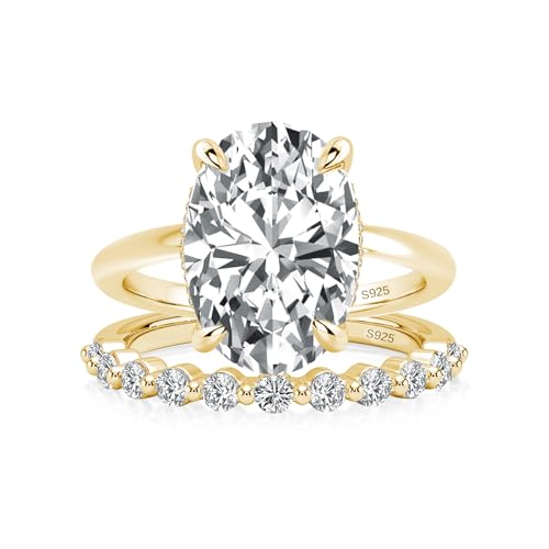 5 CT Oval Cut CZ Bridal Ring Set for Women, Sterling Silver 2-Piece Wedding Engagement Rings, 5A Grade Simulated Diamond, Stackable Promise Ring Set