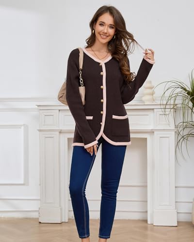 Image of Women's Knit Cardigan Sweaters Casual Long Sleeve Open Front Button Down Coat Trendy Winter Outerwear with Pockets,Loose Fit