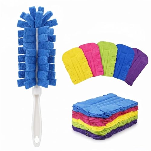 2026 New Reusable Chenille Microfiber Dust Duster 360 Electrostatic Duster with Washable Removable Cloth Covers Refillable Multi-Surface Duster for Home Furniture Ceiling Fan Cleaning (1 Set)