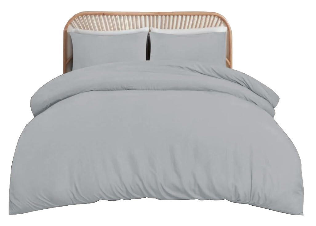 funky gadgetsSuper Soft Polyester Microfiber / Microfibre Brushed Fabric Duvet Cover Set with Same and Reversible Colours (Double Bed Duvet Cover Set, SILVER)