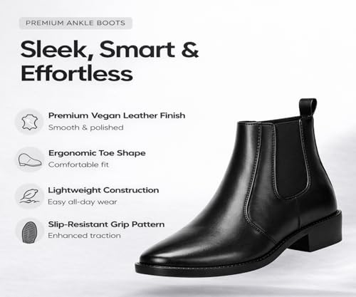 Image of Kraasa Men's Synthetic Leather Chelsea Boots - Slip-On Ankle Boots with Elastic Side Panels & Low Heel, Formal Casual Wear