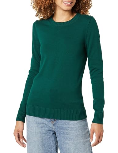Amazon Essentials Damen Pullover Mit Rundhalsausschnitt Aus 100 % Baumwolle (Erhältlich In Übergröße), Dunkelgrün, M