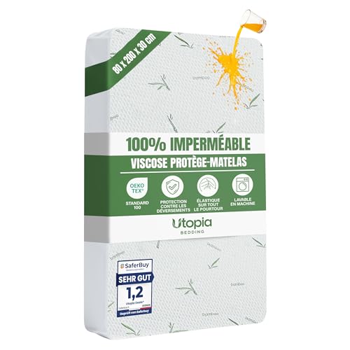 Utopia Bedding Protège Matelas 80 x 200 x 30 cm Imperméable, Viscose de Premium Alèse...