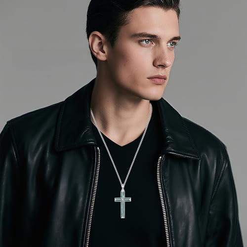 925 Sterling Silver Cross Necklace with 2.5mm 22"+2" Stainless Steel Chain2