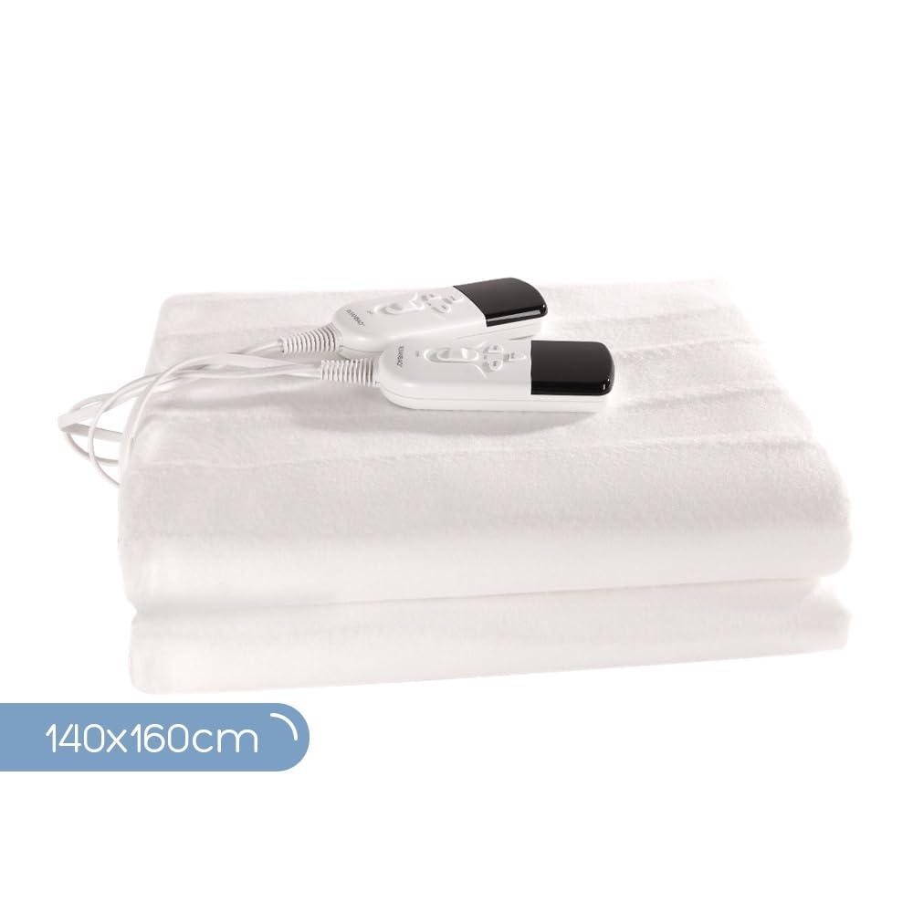 Homemate Manta eléctrica Doble (H/M/L) 3 ajustes de Calor, 2/4/12 Horas temporizadores Manta calentada, protección sobrecalentamiento 160x140cm Desmontable, Lavable a máquina Blanco