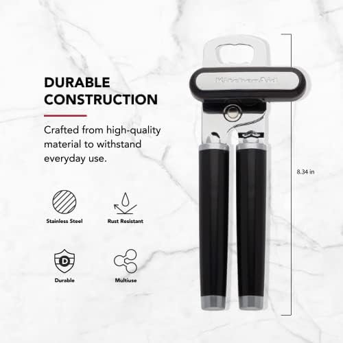 KitchenAid Classic Multifunction Can Opener and Bottle Opener Easy to Use, Razor Sharp Stainless Steel Cutting Wheel, Soft Ergonomic Handles, Black - 3