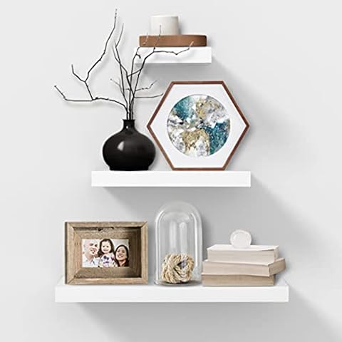 AHDECOR White Floating Shelves Set of 3 Hanging Shelves Decoration for Bedroom, Bathroom, Living Room and Kitchen Cover