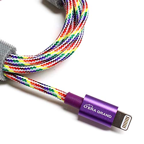 [Apple MFi Certified] Tera Grand Lightning to USB Braided Cable with Aluminum Housing, 4 Feet for iPhone 11 Pro Max 11 Pro XS Max XR X 8 8 Plus iPad Pro Air Mini iPod - New Version 07/10/19 (Rainbow)