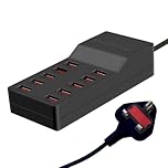 Balabaxer 10 port USB charging station, multi port charging station, suitable for smartphones, tablets, and other USB devices (black)